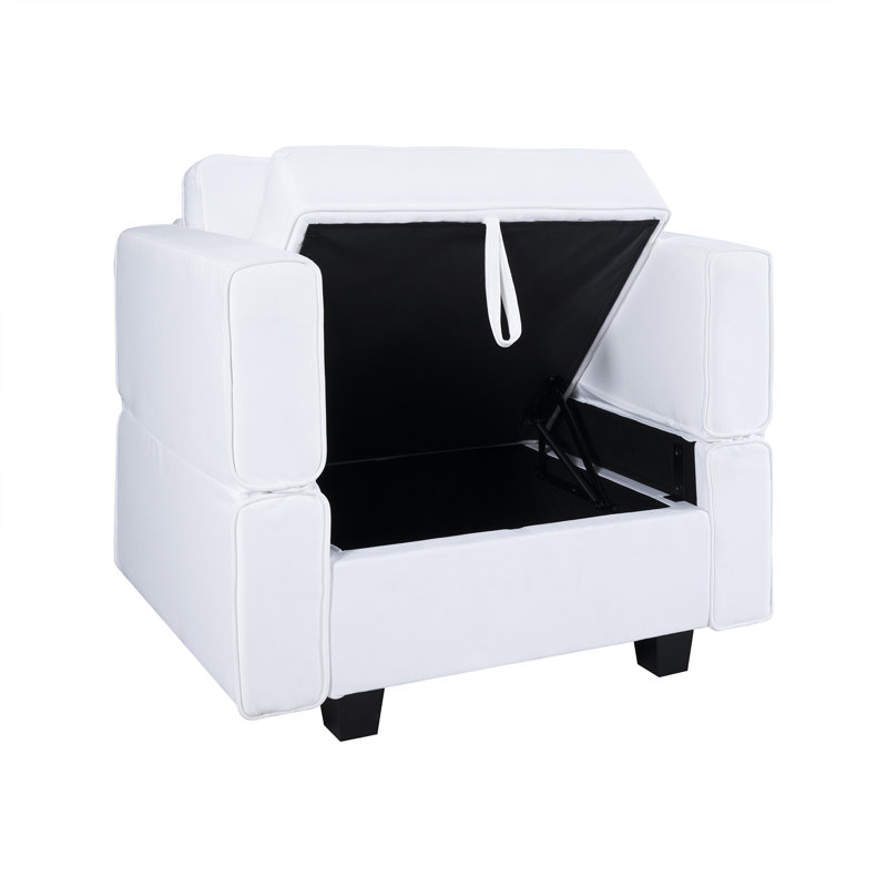 Canapé modulaire gris avec rangement 7 places, Velours blanc