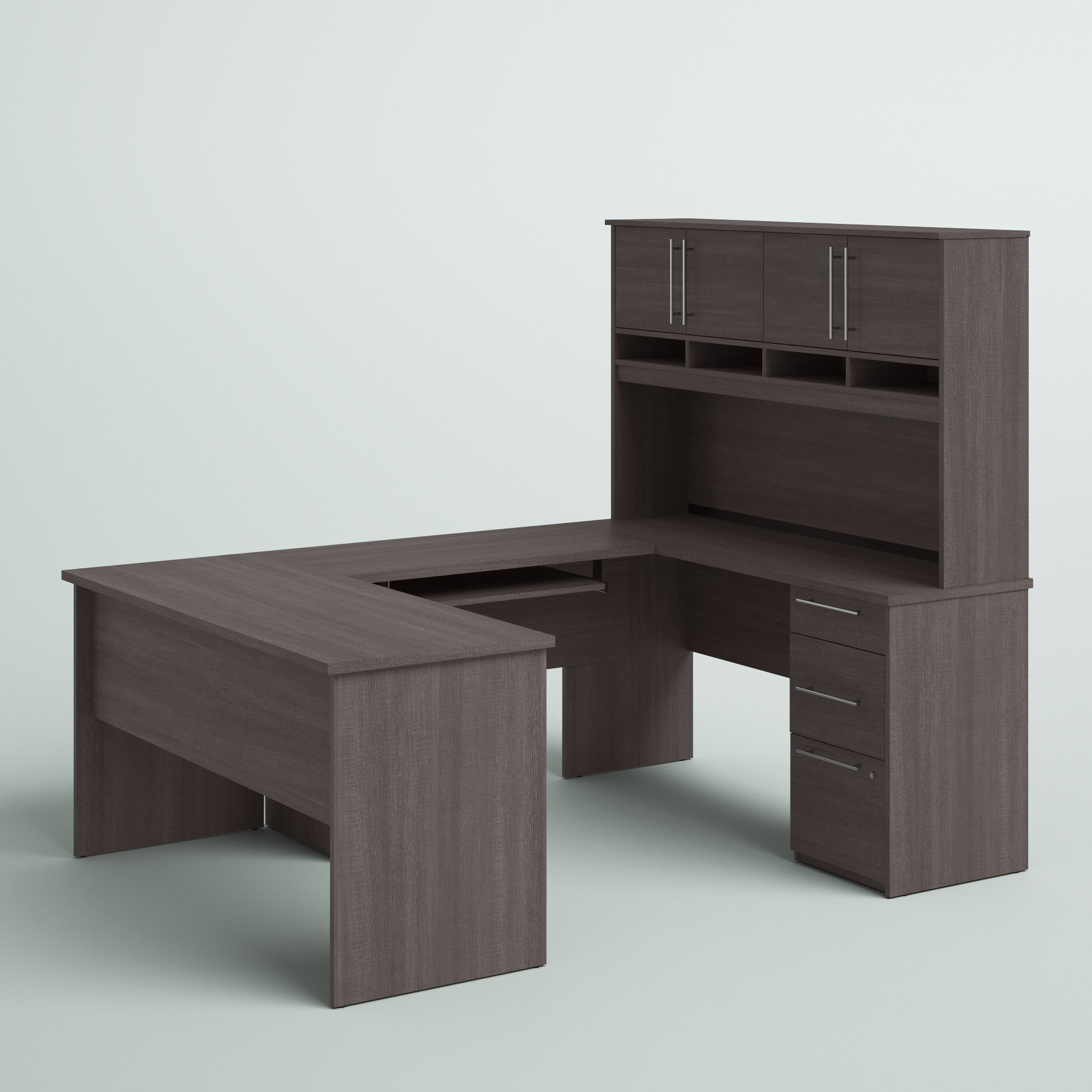 Ridgeley U-Shaped Desk with Storage Hutch and Utility Drawers- 65