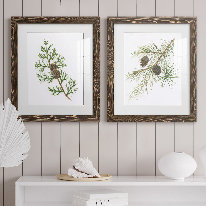 Winter Botanical III - ensemble de 2 reproductions d'art, H 20 po x l 17 po x P 1 po, Papier, cadre noyer, Blanc