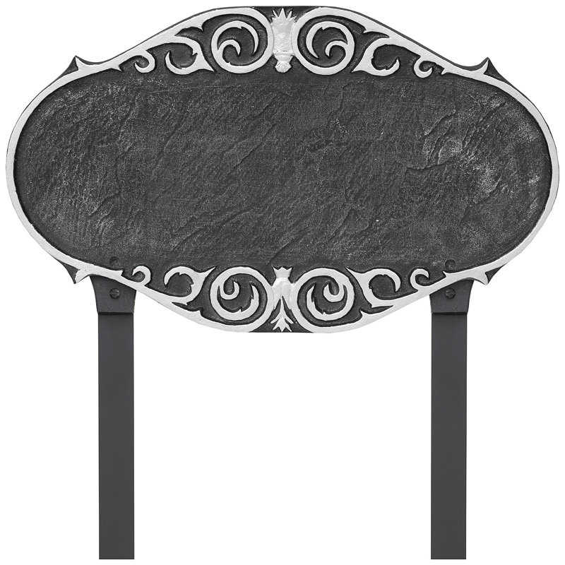 Plaque d'adresse victorienne avec piquets de pelouse, Fer suédois / argent