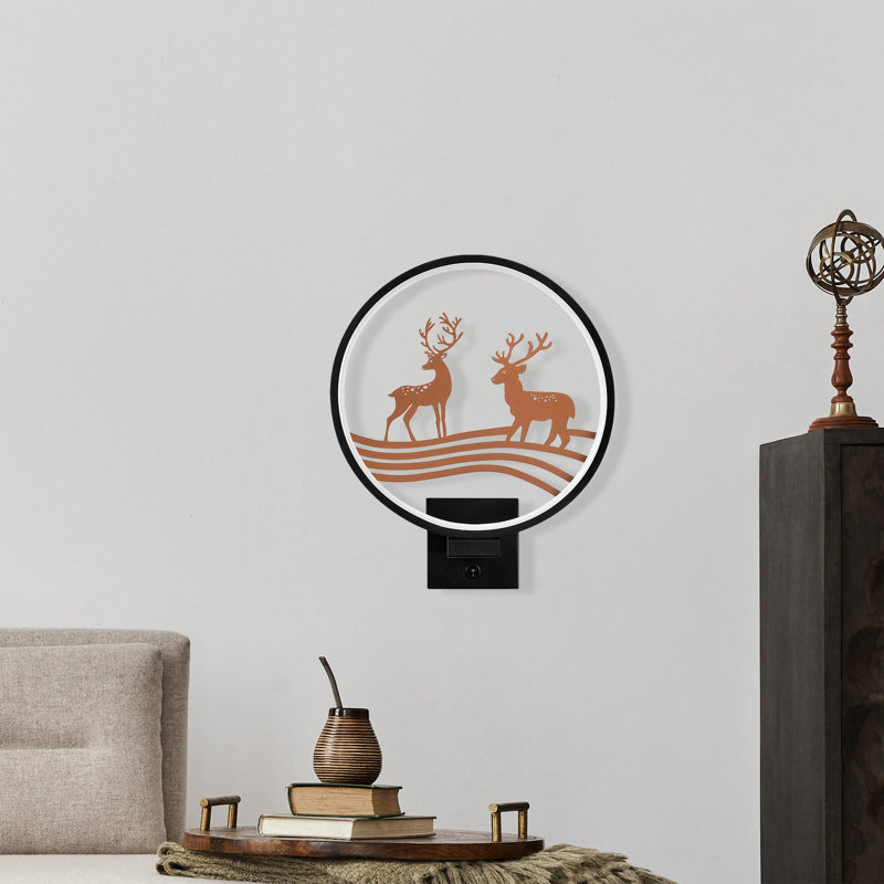 Stylish Wall Lamp, Black & Copper, 11.8 x 14.2 x 3.9 inches | 100% Metal Construction, Max 12W | On/Off Switch, 6.6 ft Cable | IP44 Rated, Perfect for Glam & Wildlife Décor, Ideal for Holiday & Home Use