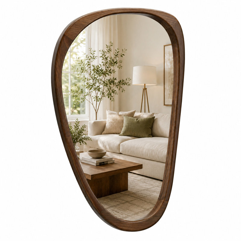 Miroir d'appoint asymétrique en bois massif, Noyer foncé, 36 po x 24 po