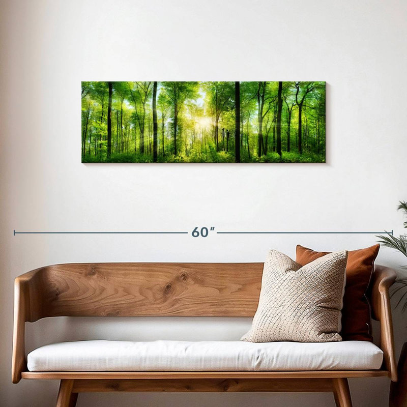 Paysage forestier sur toile, H 14 po x l 42 po