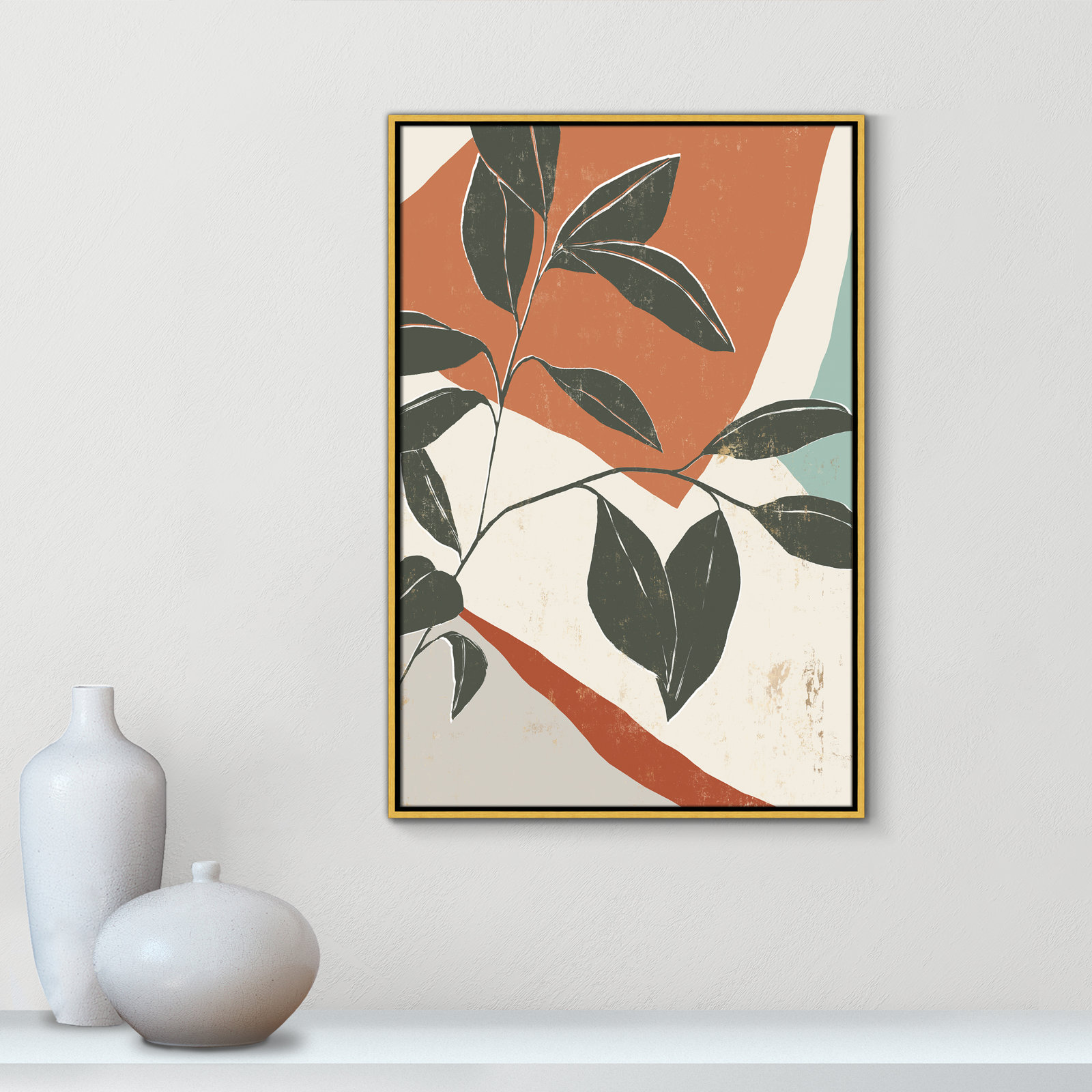 Cutout Leaves "Cutout Leaves I" Print, 37.5" H x 25.5" W x 2" D, Gold Framed