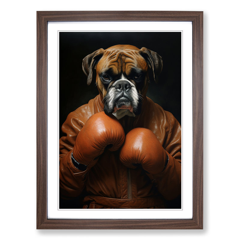 Boxer Dog Classicism - Single Picture Frame Print on Wood, 34cm H x 25cm W x 2cm D, Walnut