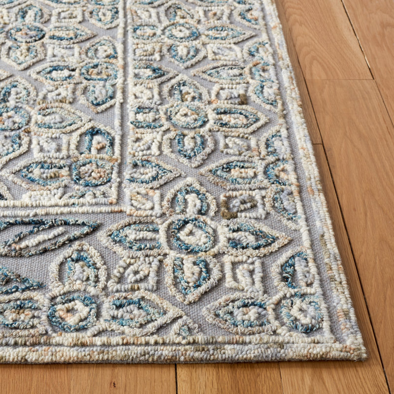 Piketon Floral Hand-Woven wool/Cotton Gray/Beige Area Rug, Rectangle 3' x 5'