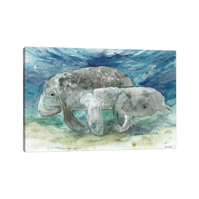 Manatee and Calf 1 Piece Wrapped Canvas Wall Art