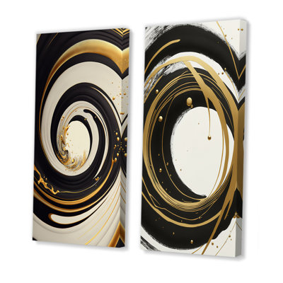 «Black, Silver and Gold Blirl Swirls», 2 pièces sur toile