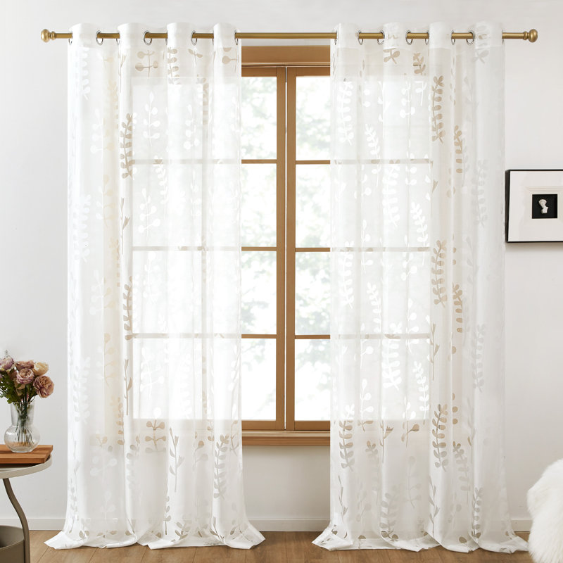 Paire de rideaux transparents en polyester Ozrenka, Beige, L 52 po x L 63 po