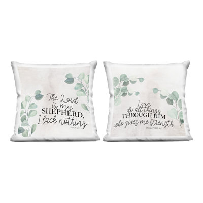 Spiritual Scriptures with Eucalyptus 2 Piece Decorative Printed Throw Pillow Set, design by Kim Allen