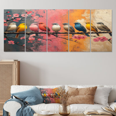 «White Blue Birds On Floral Branch», ensemble de reproduction d'art mural oiseau