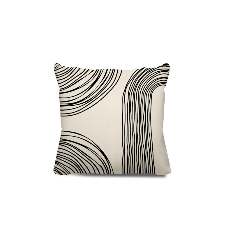 Cassie Abstract Outdoor Reversible Throw Pillow, 15"H x 15"W, Cream/Black