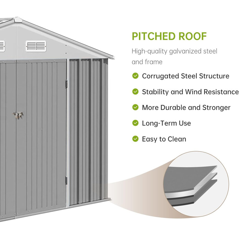 8*8 Ft Outdoor Storage Shed, Large Steel Utility Tool Shed, Garden Patio Lawn Poolside Metal Shed Outdoor Storage
