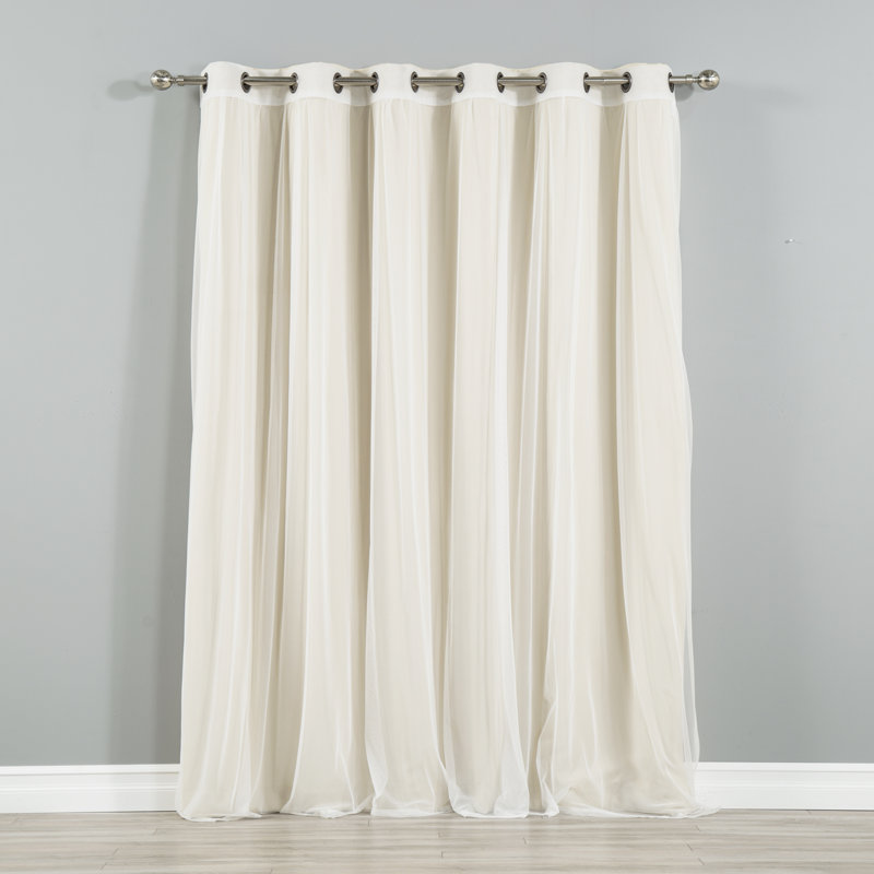 Granados Thermal Room Darkening Sheer and Solid Curtain (Set of 2), Beige, 80" W x 84" L