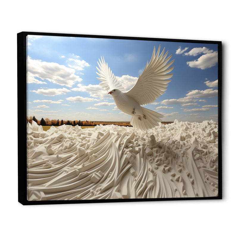 Take Off White Dove Harmony - Art Dovewall, H 34 po x l 44 po x P 1,5 po, Cadre flottant noir