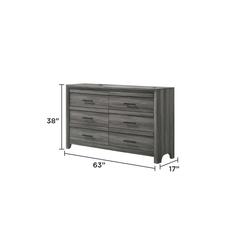 Commode à 6 tiroirs de style moderne en bois de couleur grise, design élégant et rangement spacieux pour une vie organisée
