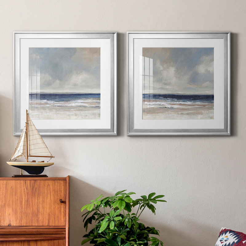 «Distant Land I», ensemble de 2 reproductions d'art encadrées, Papier avec cadre argenté, H 22,5 po x l 45 po x P 1,5 po