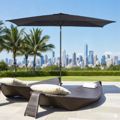 Parasol rectangulaire noir de 6,5 x 10 pi avec manivelle, inclinable, toile résistante aux rayons UV pour la piscine, la cour et le patio (sans base)