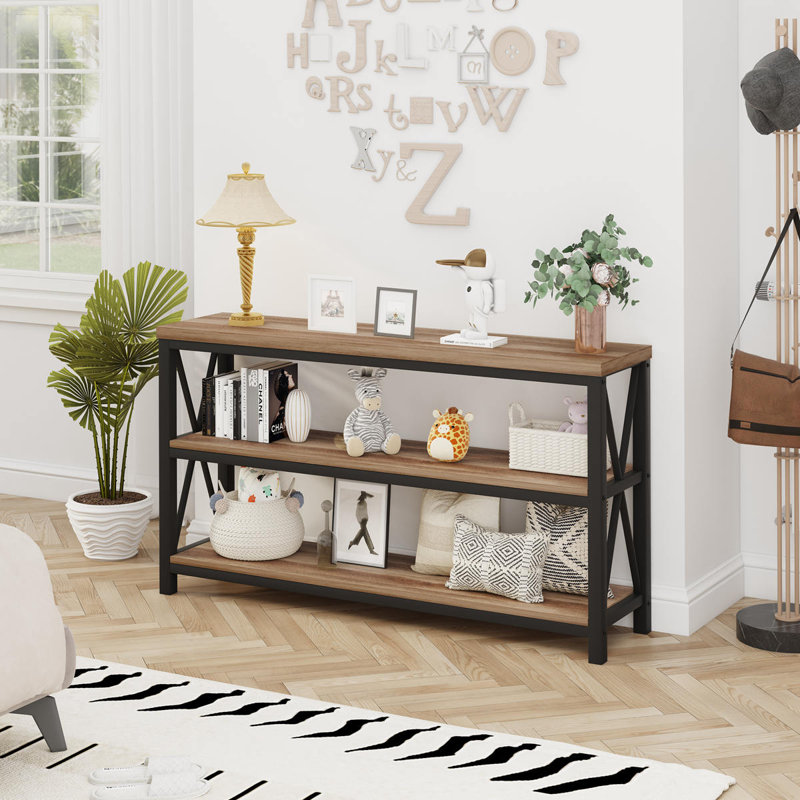 Guinna 55.1'' Console Table, Rustic Oak/Black