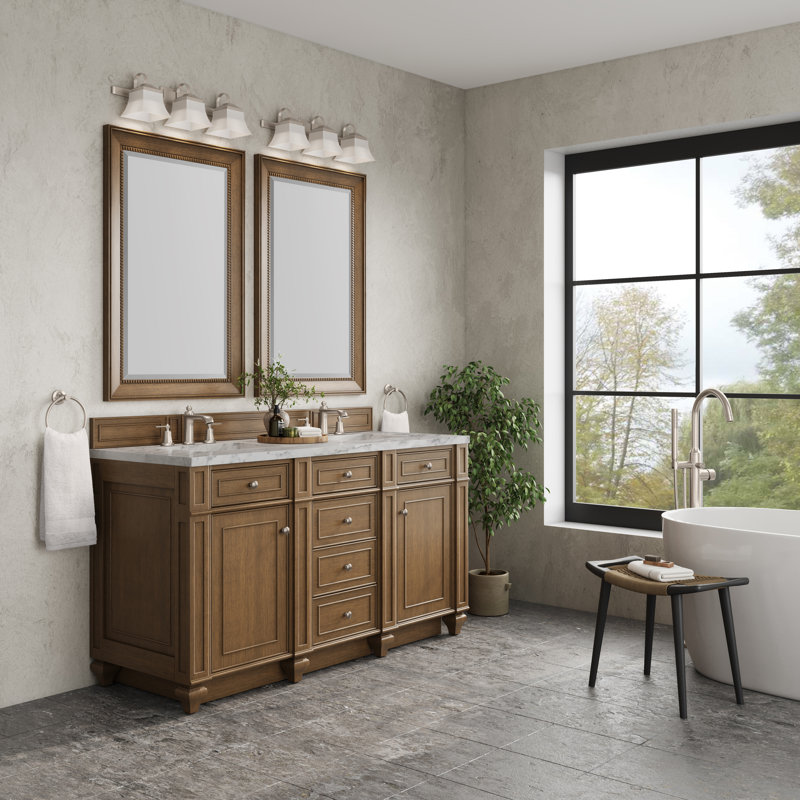 Bristol 60'' W Double Vanity, Saddle Brown, Carrara White, 8" Widespread