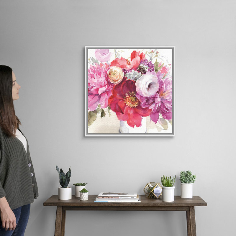 Visiblement rose 01 carré par Lisa Audit - reproduction d'art, Toile blanche encadrée, H 26 po x l 26 po x P 1,75 po