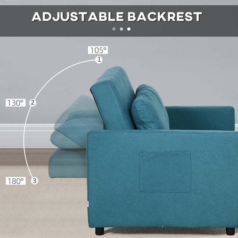 Nencho Square Arm 2 Seater Sofa Bed, Blue