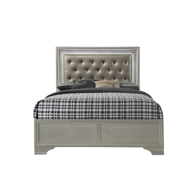 Lit plateforme tapissier Jonte, Complet/Double, Champagne/argent