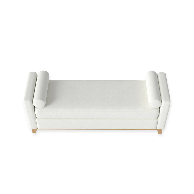 66.34" Sherpa Fleece Upholstered Bench, Natural Wood, Beige