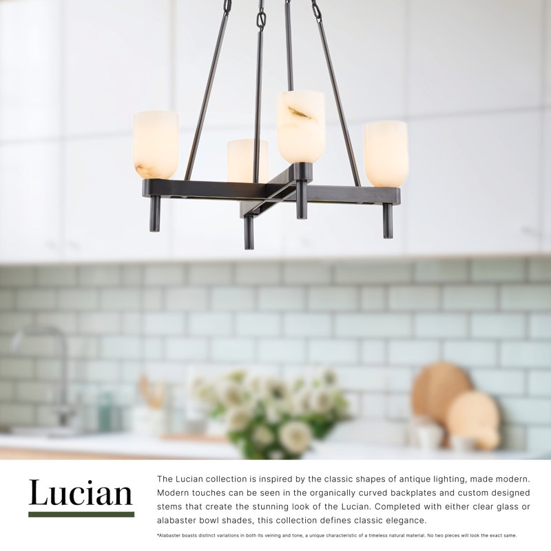 Lucian 4 - Light Chandelier, Vintage Brass/Clear Crsytal