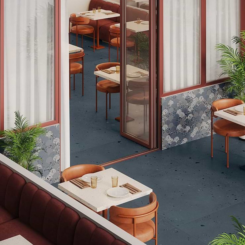 Kobe Cement 24X48 Terrazzo Look Matte Porcelain Tile, Ocean Blue