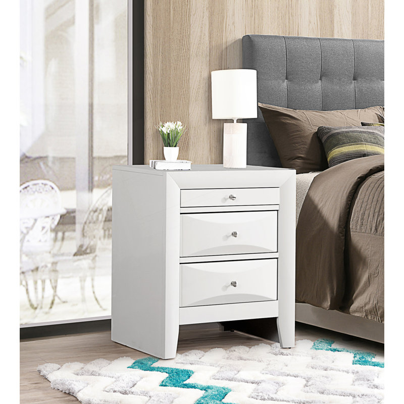 Table de chevet 3 tiroirs, table d'appoint, White