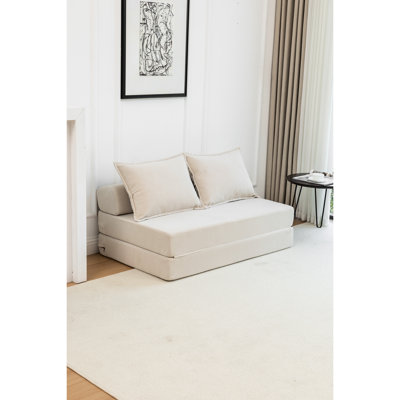 Twin Convertible Bed, Foldable Lounge Chair, Beige Corduroy, Ergonomic Support, High Memory Foam, Side Pockets, Suitable For Small Spaces