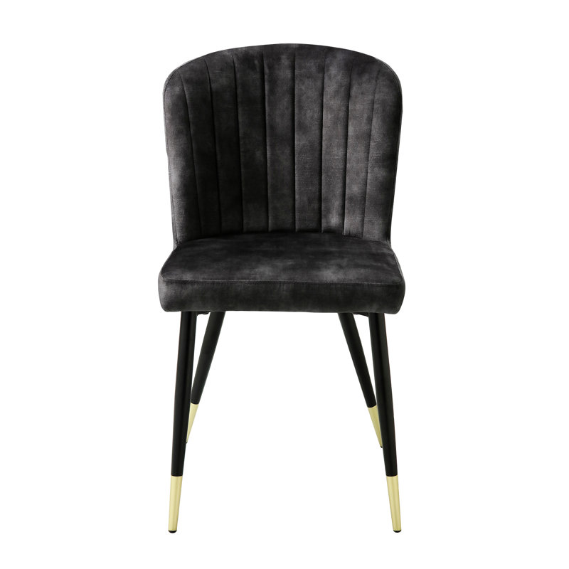 Charcoal Velvet Upholstered Side Chair with Black Metal Legs