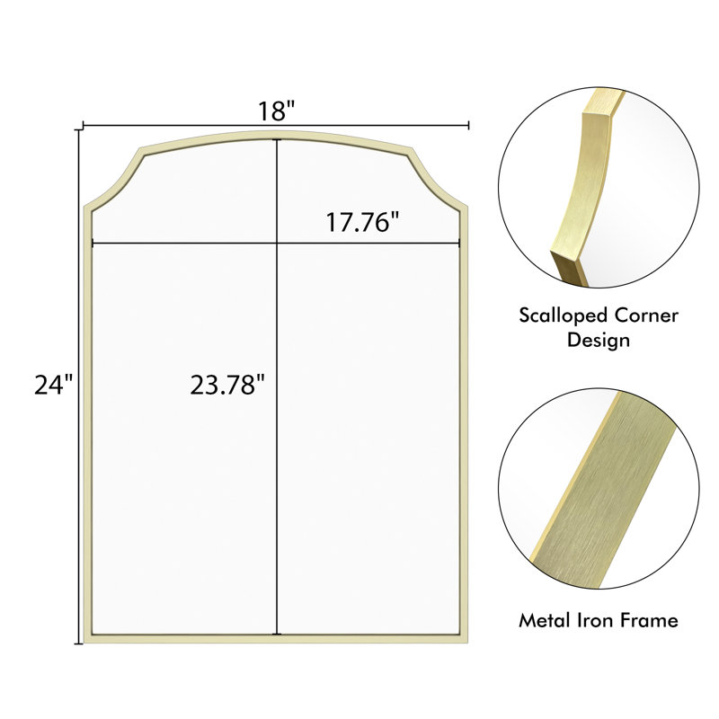 Fan-Shaped Wrought Iron Framed Decorative Mirror, Gold, 24" x 18"