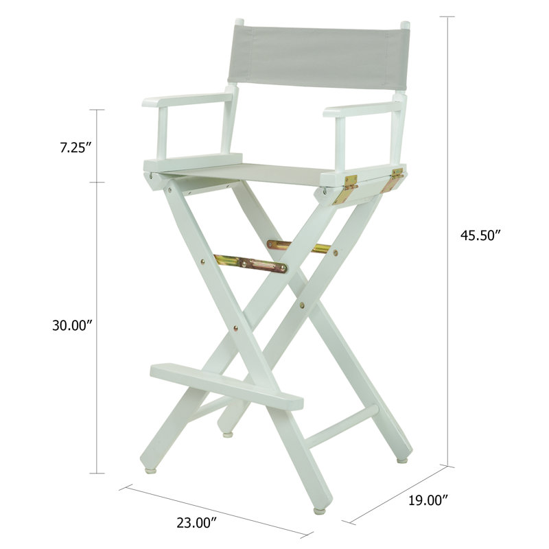 Chaise de réalisateur pliante de 30 po avec toile, gris, Blanc