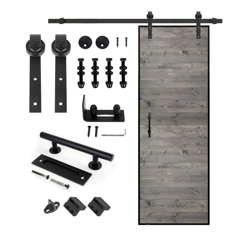 Wood Barn Door with Installation Hardware Kit 84" Height, Elephant Grey, 30" x 84"