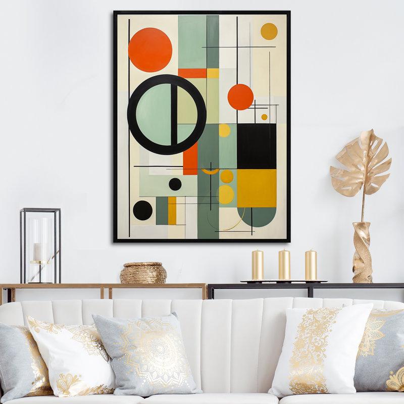 «Mid Century Century Mod Geometrics III» d'Iggo - reproduction sur toile, H 20 po x l 12 po x P 1 po, Cadre flottant noir