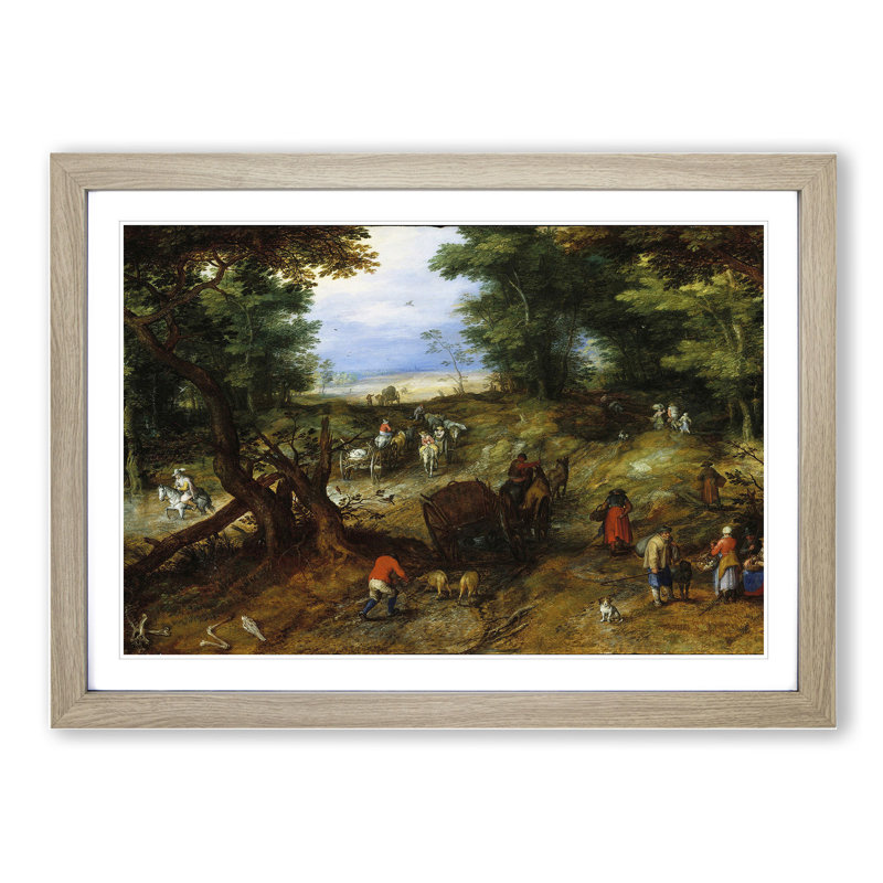 A Woodland Road with Travellers by Pieter Bruegel the Elder - Picture Frame Painting, 27cm H x 36cm W x 2cm D, Oak Framed