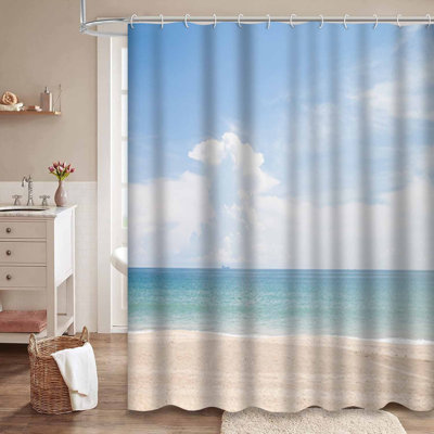 Sea Tropical Beach Sunny Sky Summer Paradise Island Shower Curtain with 12 Hooks