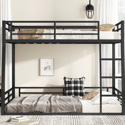 Space Black Metal Bunk Bed Full Xl Over Queen - Noise Reducing, , Low Design, Quick Assembly In Setup