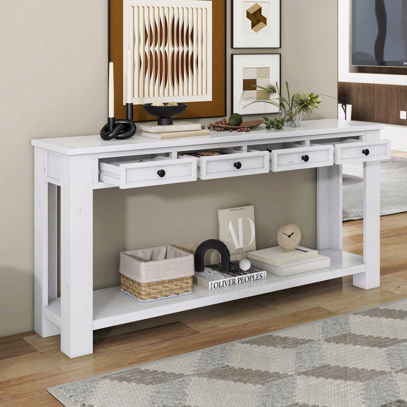 Console Console Canapé - Tiroirs de rangement Tablette inférieure Hall d'entrée, Blanc