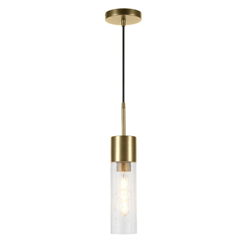 Luminaire suspendu cylindrique à 1 lumière Hubbard, Laiton, Bullé