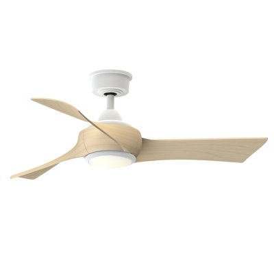Wrap Custom 44 inch Indoor/Outdoor Ceiling Fan with LED CCT Select Light Kit - Matte White with Natural blades