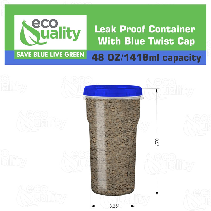 Rangement pour aliments en plastique transparent 48 oz avec joints Twist & Seal Ecoqualité - hermétique, réutilisable et étanche - pour la préparation des repas, le déjeuner et les collations (64)