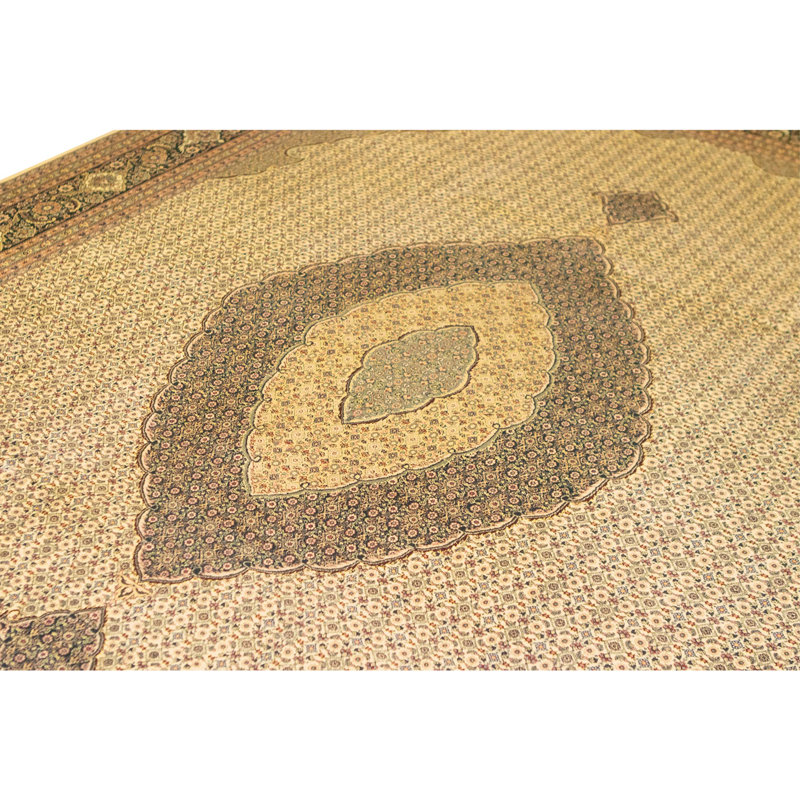 Tapis ivoire et vert noué à la main de haute qualité