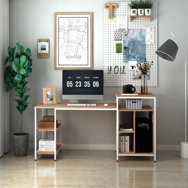 Étagère de bureau d'ordinateur de table 68 pouces avec support pour unité centrale, tablettes de rangement spacieuses et conception moderne à grain de bois