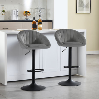 Bar Stools Set Of 2 Bar Chairs Height-Adjustable Swivel Kitchen Stool With Backrest Stool Kitchen Bar 150 Kg Velvet Metal