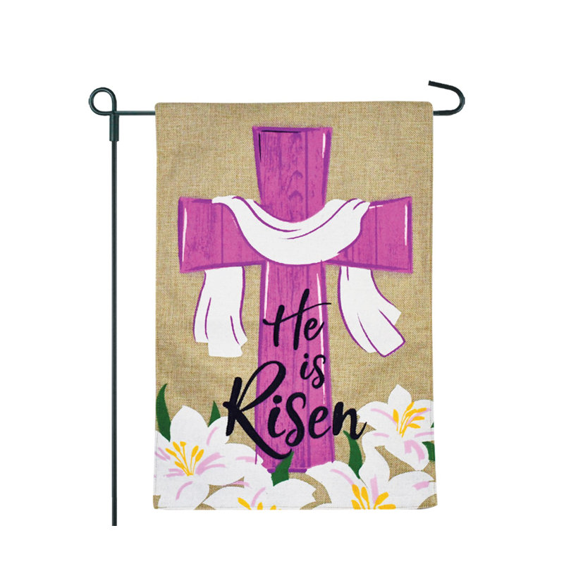 Drapeau de jardin en polyester 18 po x 13 po He Is Risen