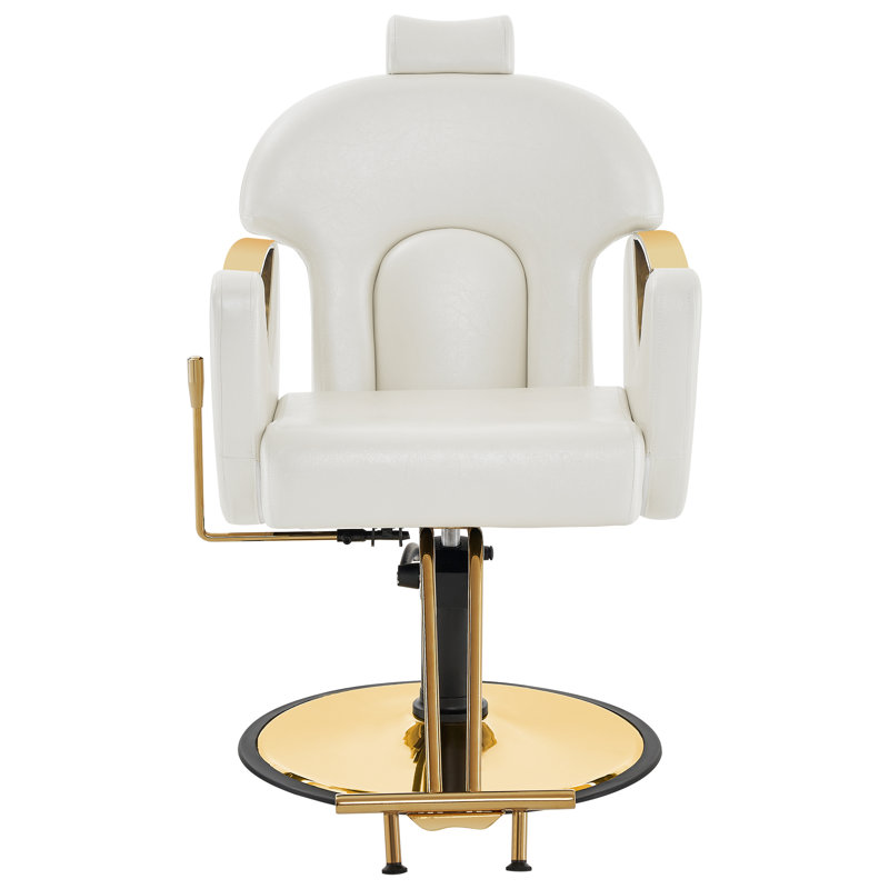 Iyhana 25.8" Wide Hydraulic Pump Salon Chair, Swivel Ergonomic Reclining Barber Chair, White Faux Leather