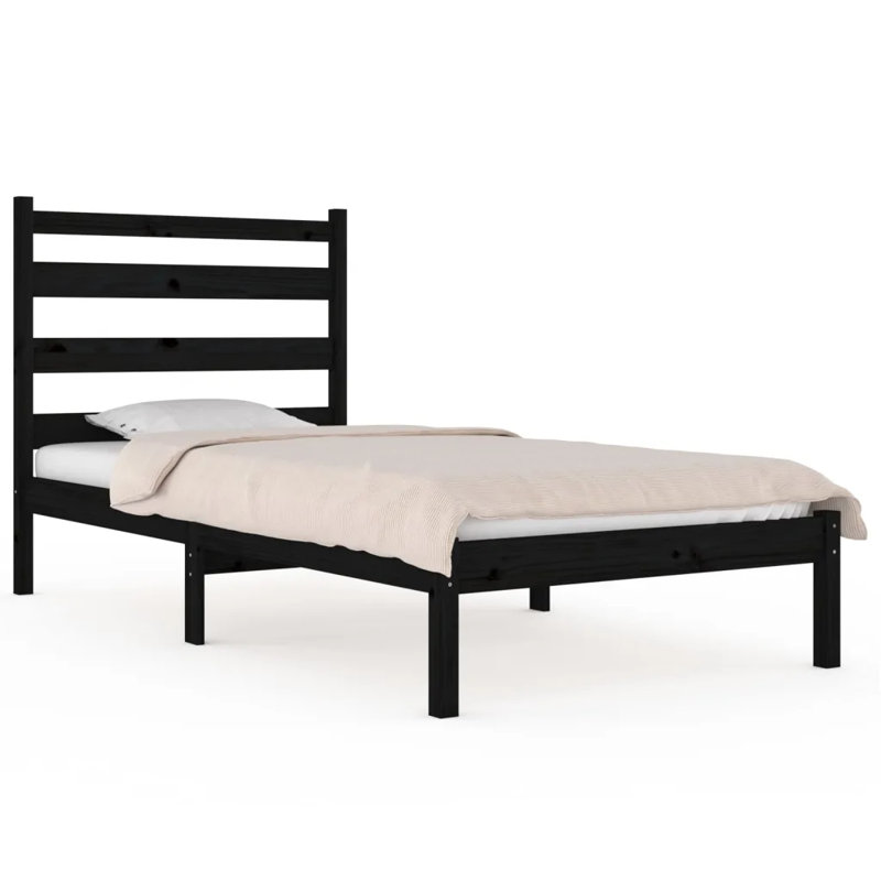 Jaythian Solid Wood Bed, Black, 200 x 200 cm